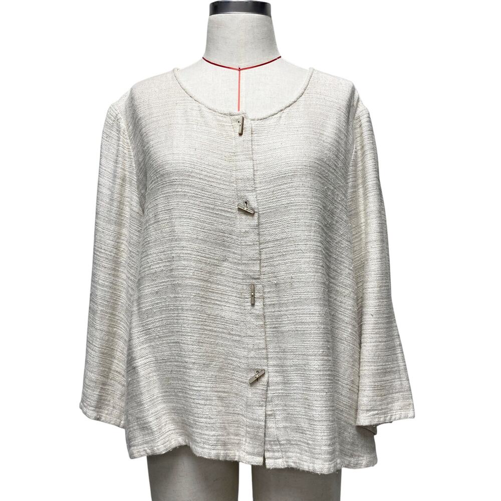 Vintage J.Jill Womens Size L Button Front Linen Blend Cream Jacket